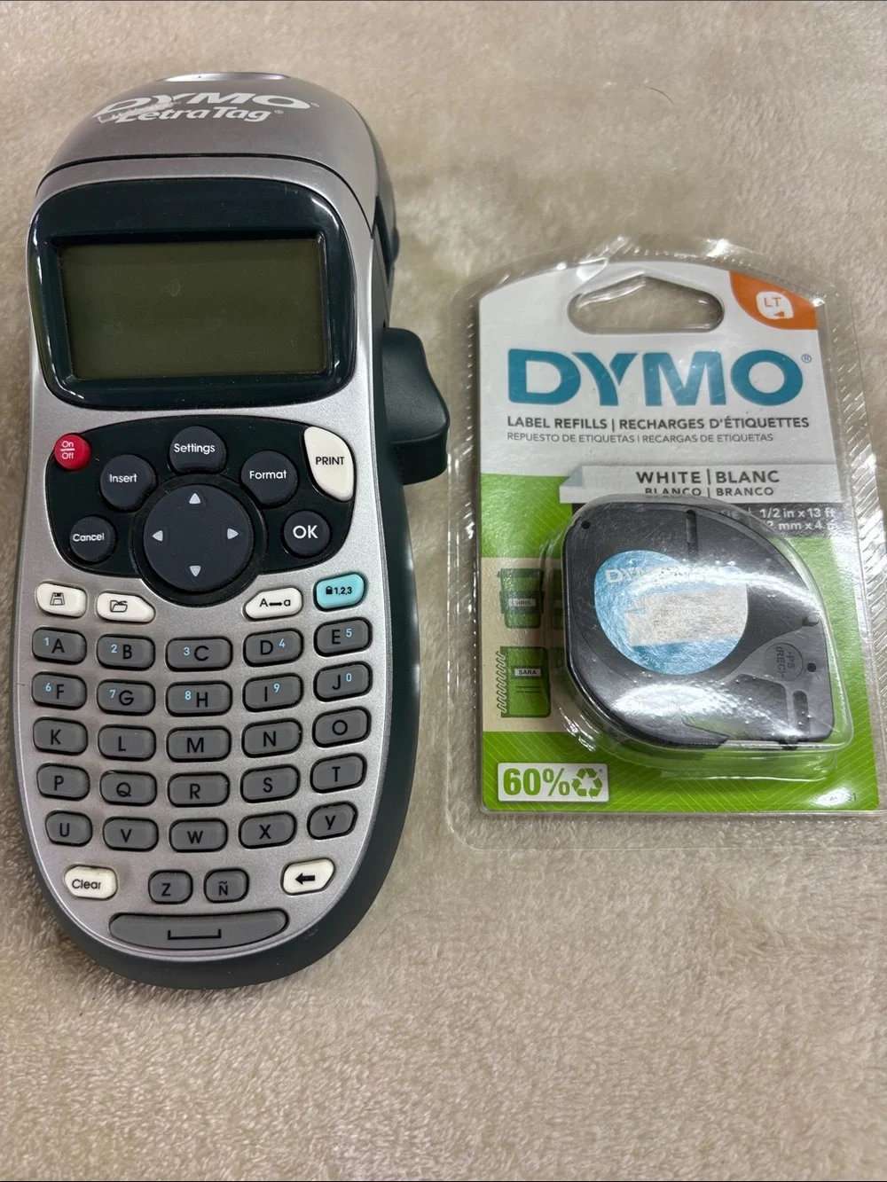 Dymo Handheld Label Maker with White Label Refill - Silver and Black